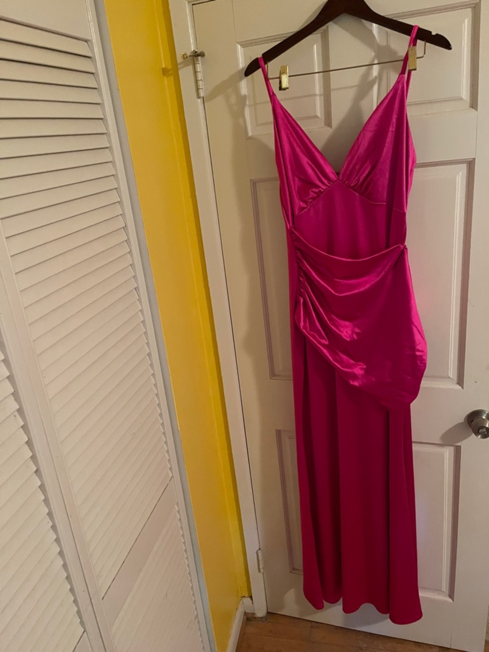 Fashion Nova Hot Pink Satin Cowl Maxi Dress